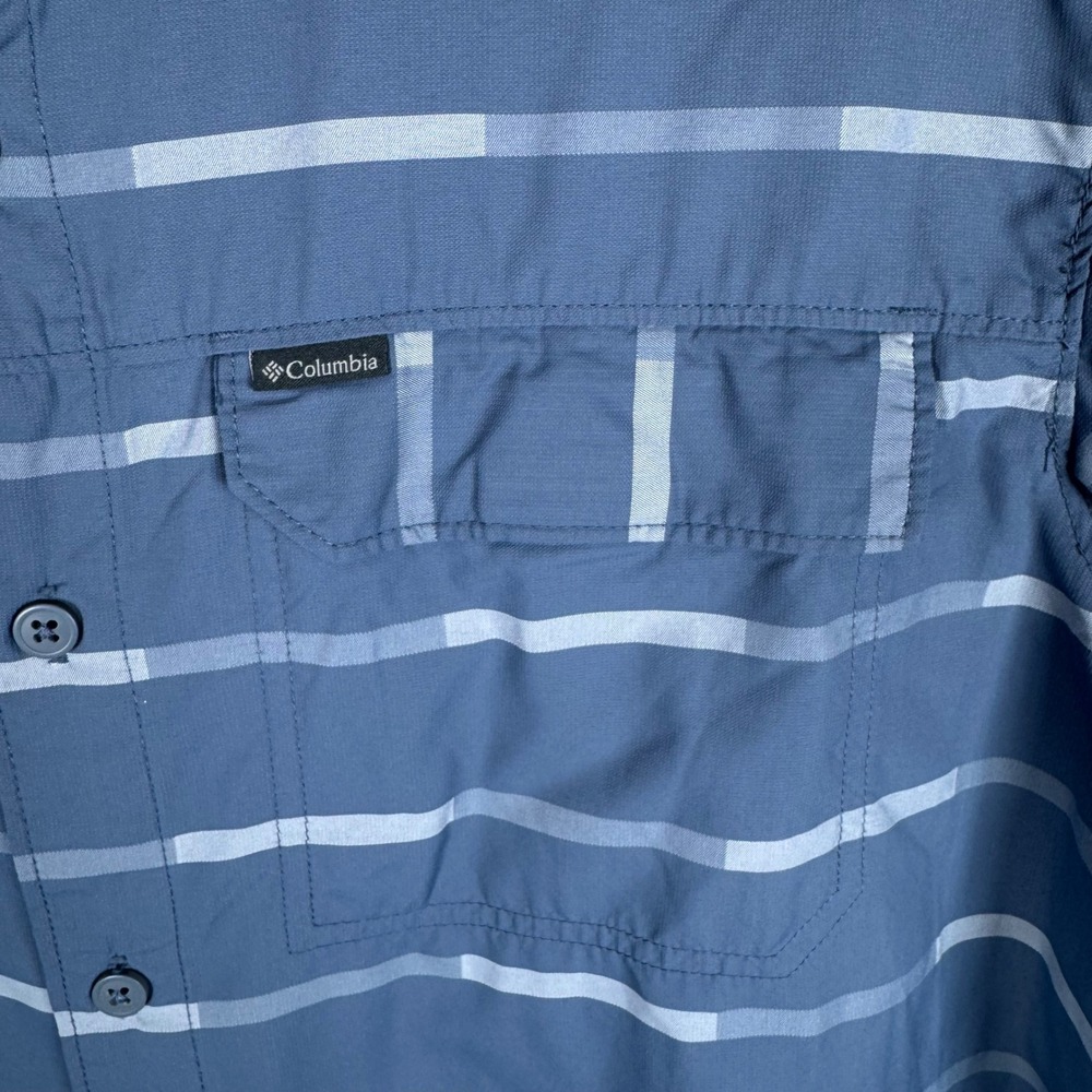 Columbia Button Down Shirt Mens Large Blue Striped Omni-Shade Short Sleeve - Picture 2 of 8